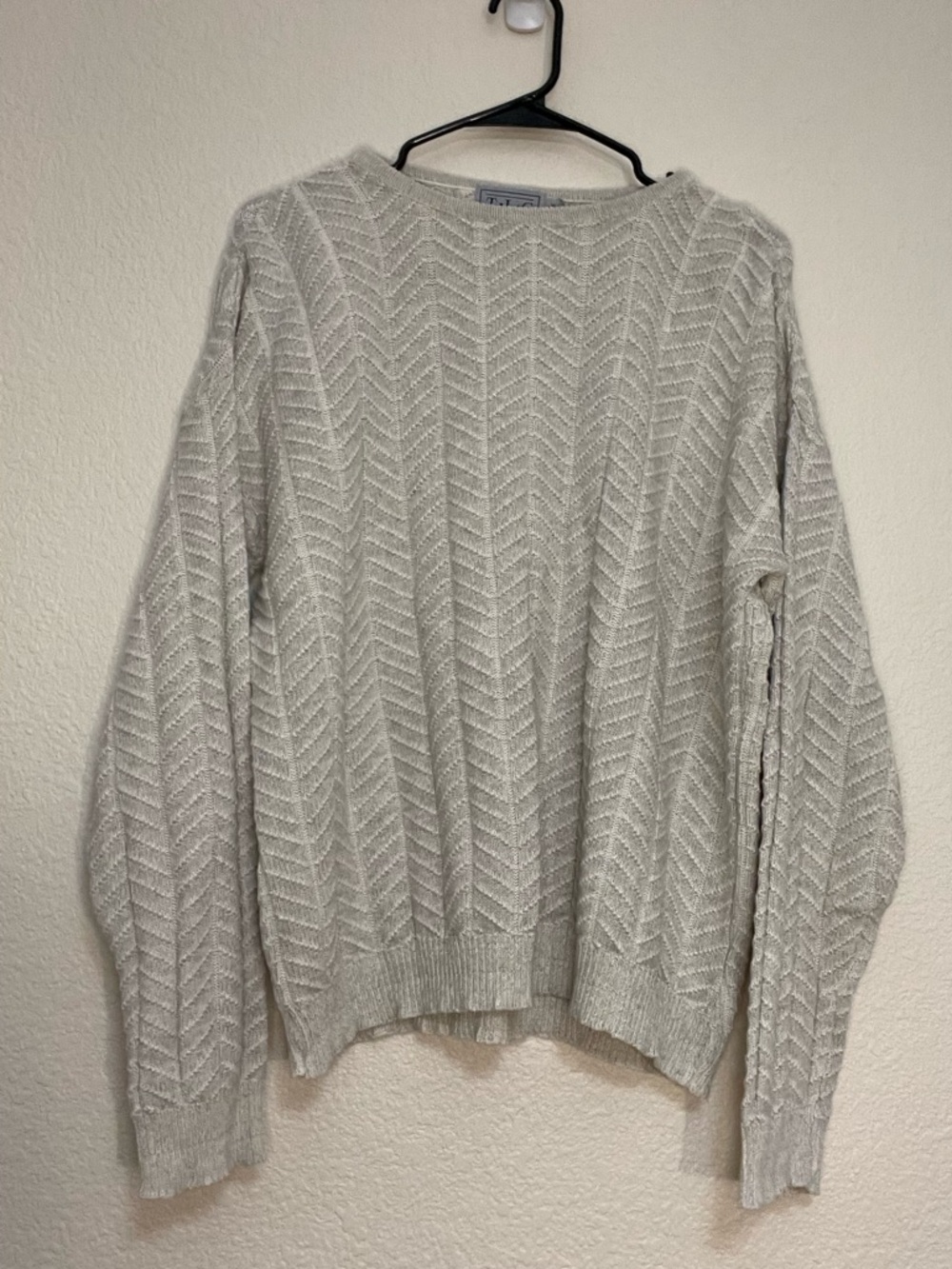 Vtg Cozy Chevron Cotton/Linen Knit Sweater - Light Marled Gray